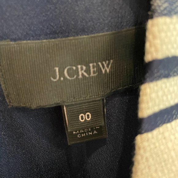 J. Crew Navy Blue Striped Scalloped Trim Grommet Shift Dress Size 00 - Picture 6 of 16